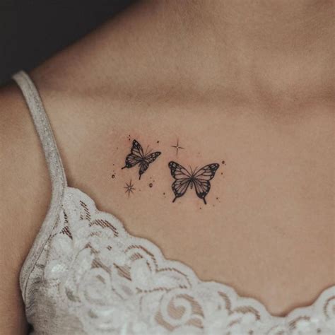 Flying Butterflies and Sparkle Tattoo on the Collarbone: Small ...